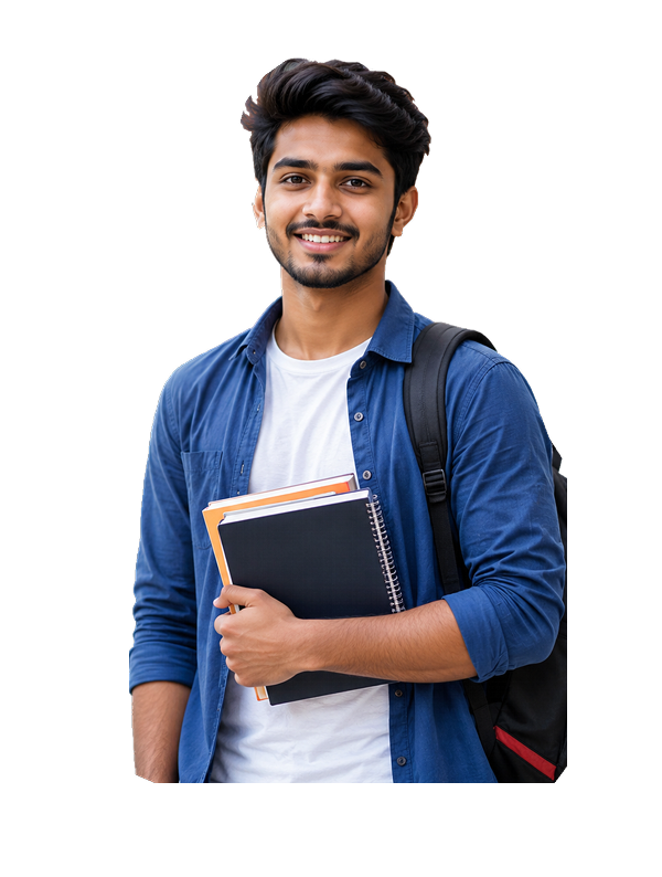 RTM-AKTU student standing on campus with books