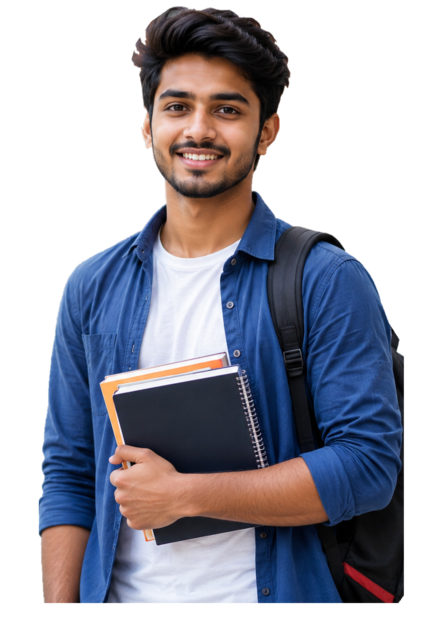 Student holding books on campus